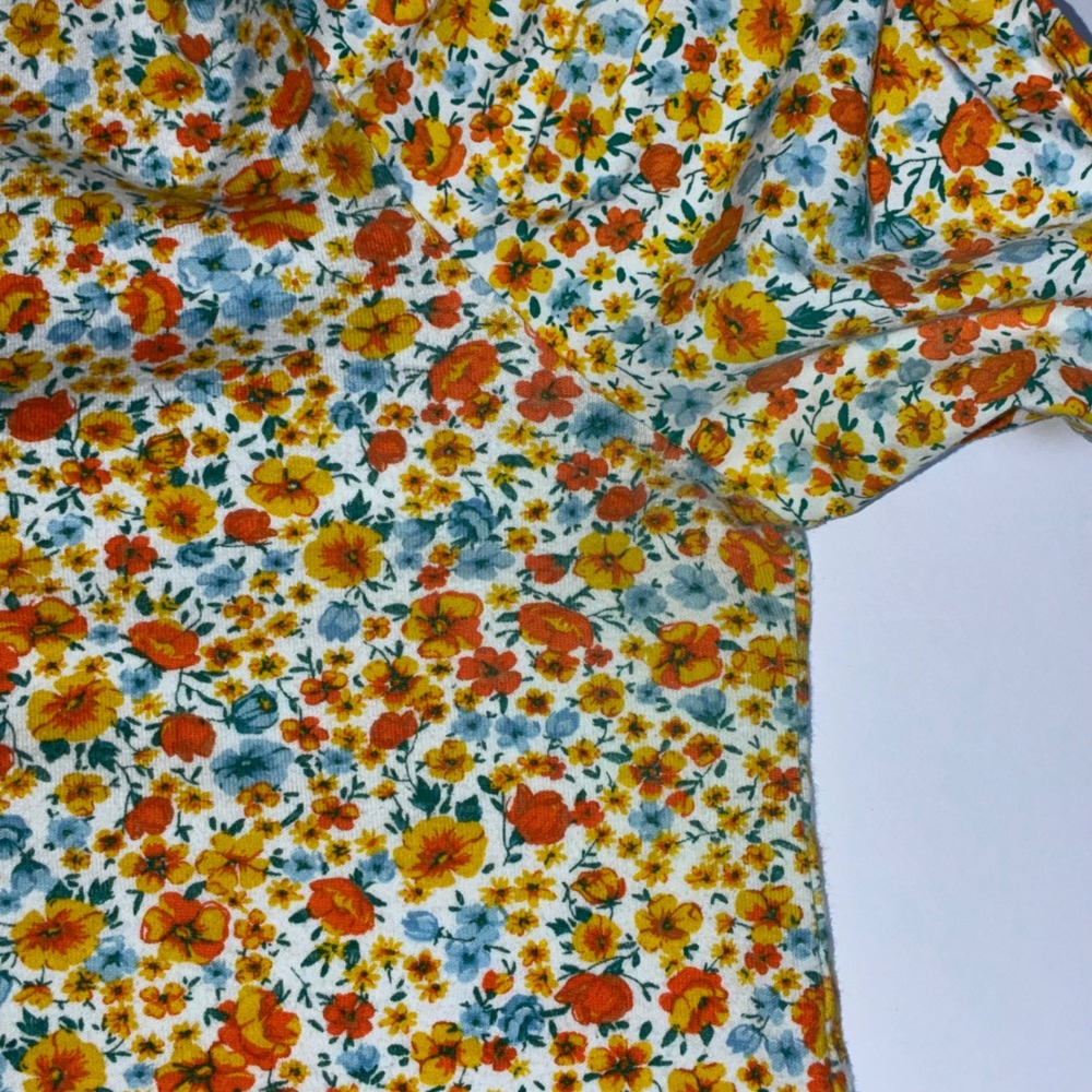 Zara Womens Large Floral Ditsy Print Puff Sleeve Tee Shirt Multicolor Cotton Mix - Picture 6 of 8
